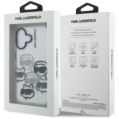 Funda para Apple iPhone 16, Karl Lagerfeld, IML Luxury Multi Head Pattern, Transparente