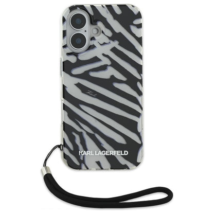 Case for Apple iPhone 16, Karl Lagerfeld, IML Luxury Zebra Pattern with Strap, Black