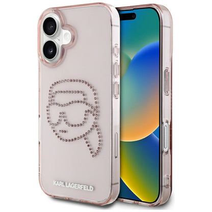 Funda para Apple iPhone 16, Karl Lagerfeld, IML Rhinestones Karl's Head, Rosa