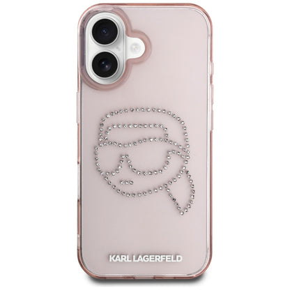 Funda para Apple iPhone 16, Karl Lagerfeld, IML Rhinestones Karl's Head, Rosa