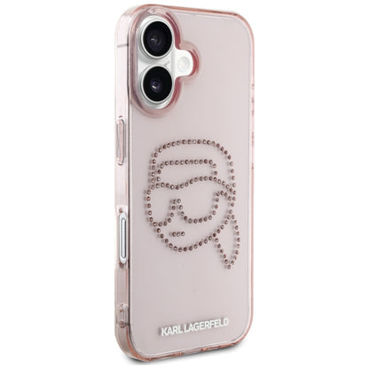 Funda para Apple iPhone 16, Karl Lagerfeld, IML Rhinestones Karl's Head, Rosa