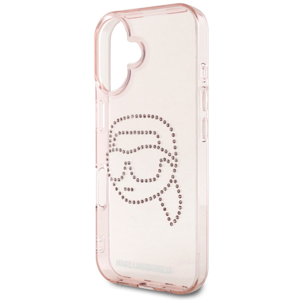 Funda para Apple iPhone 16, Karl Lagerfeld, IML Rhinestones Karl's Head, Rosa