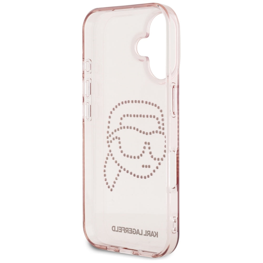 Funda para Apple iPhone 16, Karl Lagerfeld, IML Rhinestones Karl's Head, Rosa