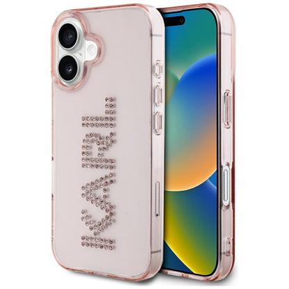 Funda para Apple iPhone 16, Karl Lagerfeld, IML Rhinestones Pink Logo, Rosa