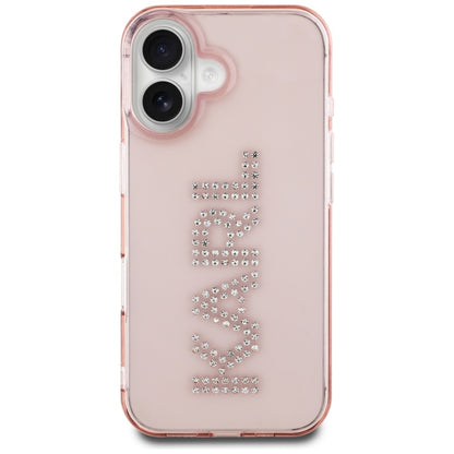Funda para Apple iPhone 16, Karl Lagerfeld, IML Rhinestones Pink Logo, Rosa