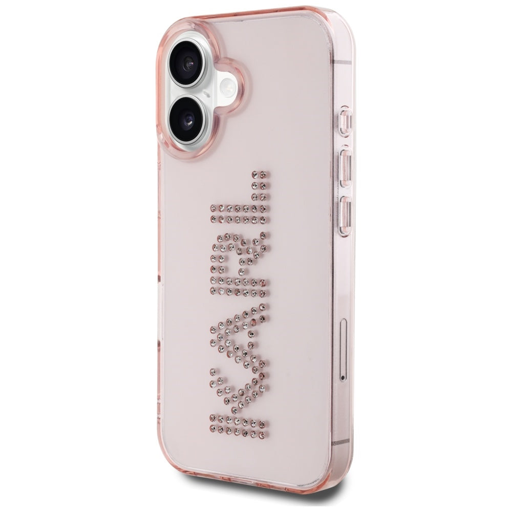 Funda para Apple iPhone 16, Karl Lagerfeld, IML Rhinestones Pink Logo, Rosa