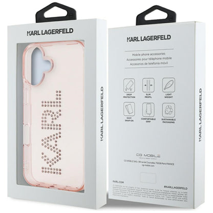 Funda para Apple iPhone 16, Karl Lagerfeld, IML Rhinestones Pink Logo, Rosa