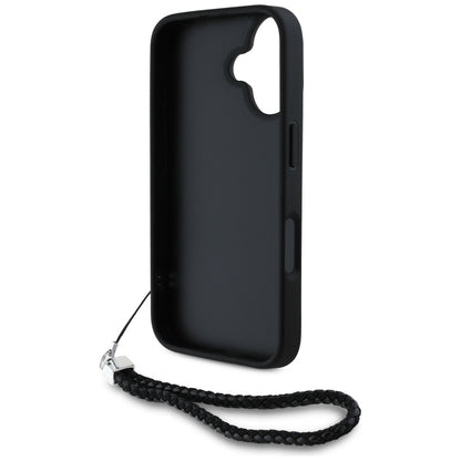 Funda para Apple iPhone 16, Karl Lagerfeld, Logo Inicial Acolchado & Correa de Cadena, Negra