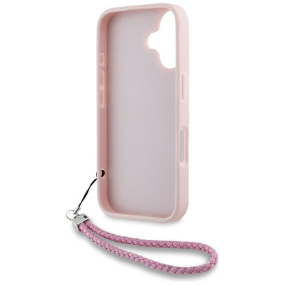 Funda para Apple iPhone 16, Karl Lagerfeld, Logo Inicial Acolchado & Correa de Cadena, Rosa