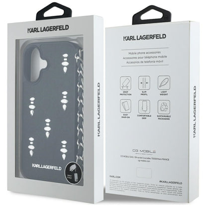 Funda para Apple iPhone 16, Karl Lagerfeld, Saffiano Crystals & Charm, Negra
