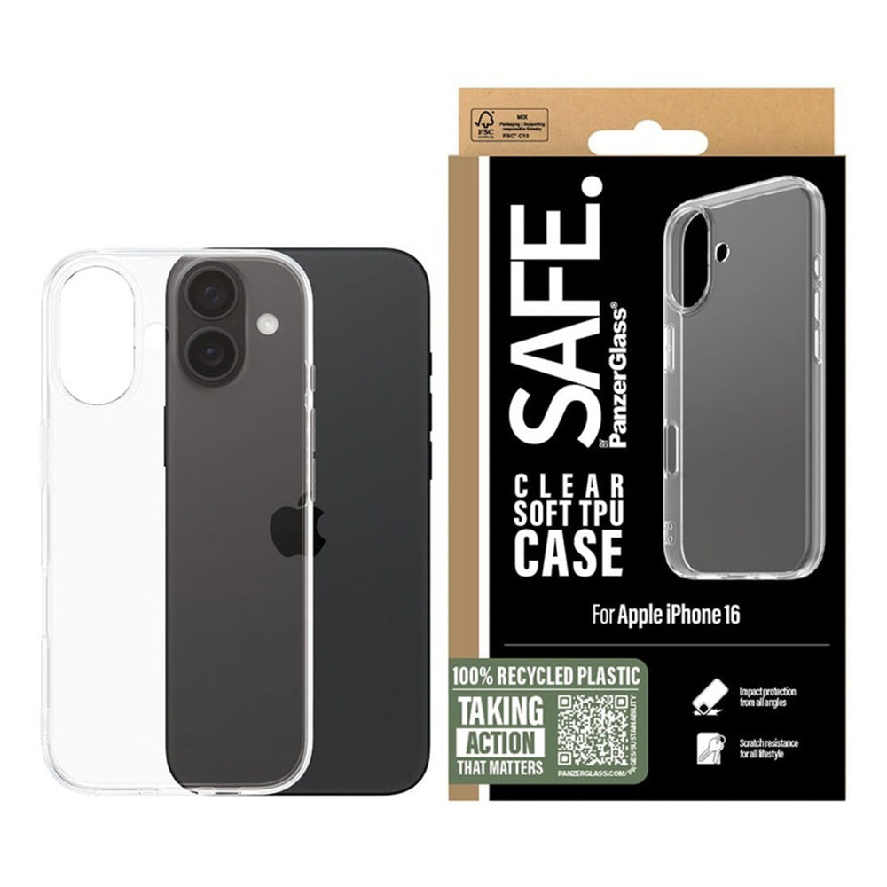 Funda para Apple iPhone 16, PanzerGlass, Safe., Transparente