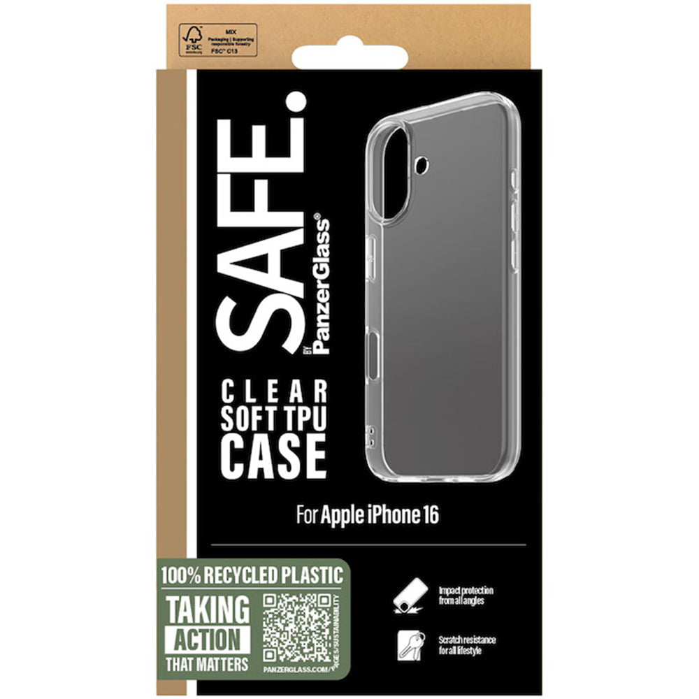 Funda para Apple iPhone 16, PanzerGlass, Safe., Transparente