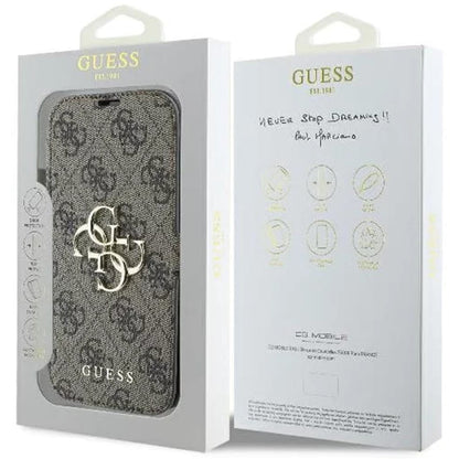 Funda para Apple iPhone 16 Plus, Guess, 4G Book, Marrón