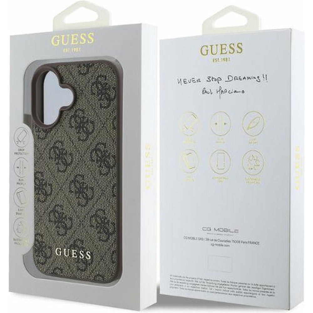 Funda para Apple iPhone 16 Plus, Guess, 4G Classic, Marrón