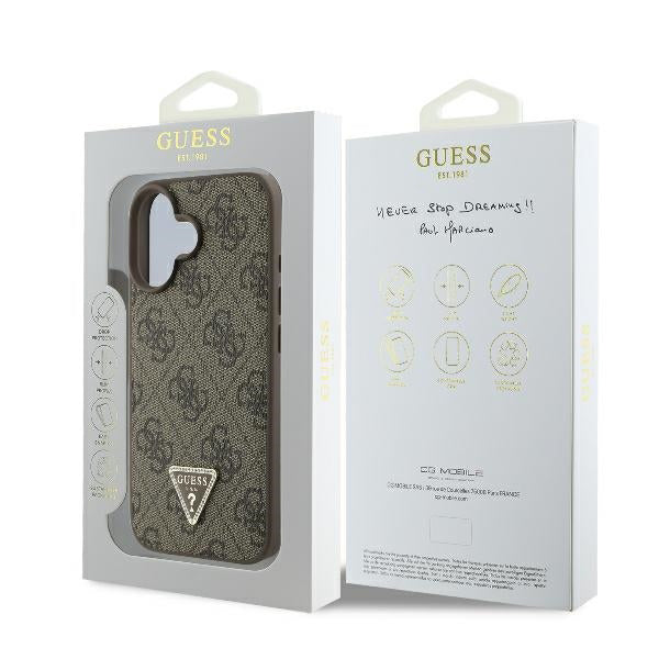 Funda para Apple iPhone 16 Plus, Guess, 4G Triangle Strass, Marrón