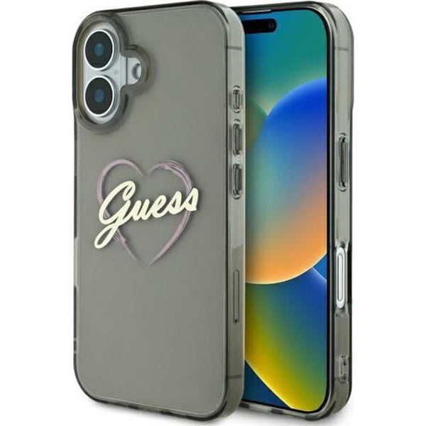Funda para Apple iPhone 16 Plus, Guess, IML Heart, Negra