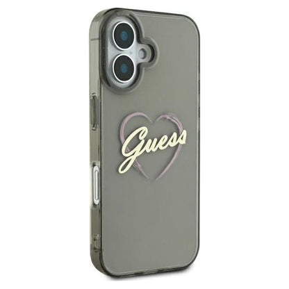 Funda para Apple iPhone 16 Plus, Guess, IML Heart, Negra