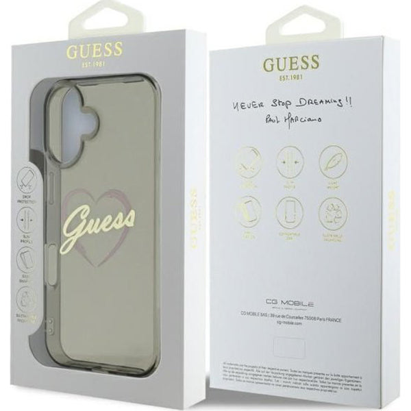 Funda para Apple iPhone 16 Plus, Guess, IML Heart, Negra
