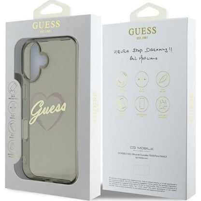 Funda para Apple iPhone 16 Plus, Guess, IML Heart, Negra