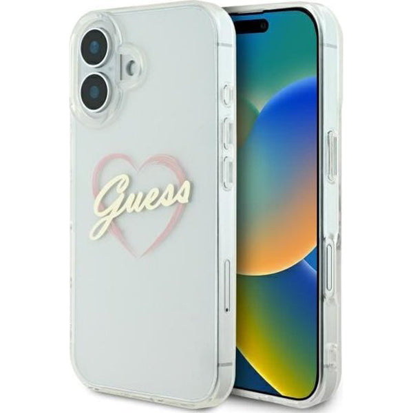 Funda para Apple iPhone 16 Plus, Guess, IML Heart, Transparenta