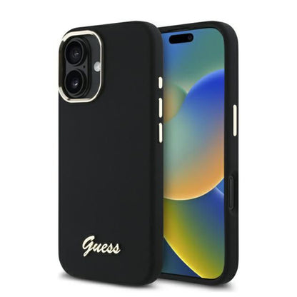 Funda para Apple iPhone 16 Plus, Guess, Script Metal Logo & Frame, Negra