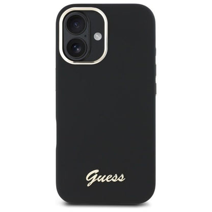 Funda para Apple iPhone 16 Plus, Guess, Script Metal Logo & Frame, Negra