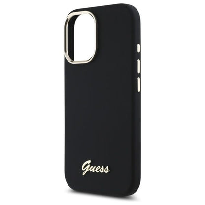 Funda para Apple iPhone 16 Plus, Guess, Script Metal Logo & Frame, Negra