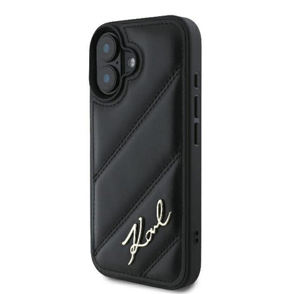 Case for Apple iPhone 16 Plus, Karl Lagerfeld, Diagonal Quilted Script, Black