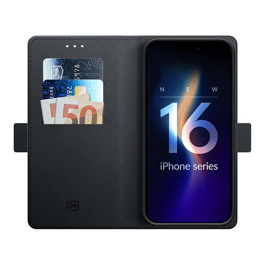 Funda para Apple iPhone 16 Pro, 3MK, Cartera, Negra
