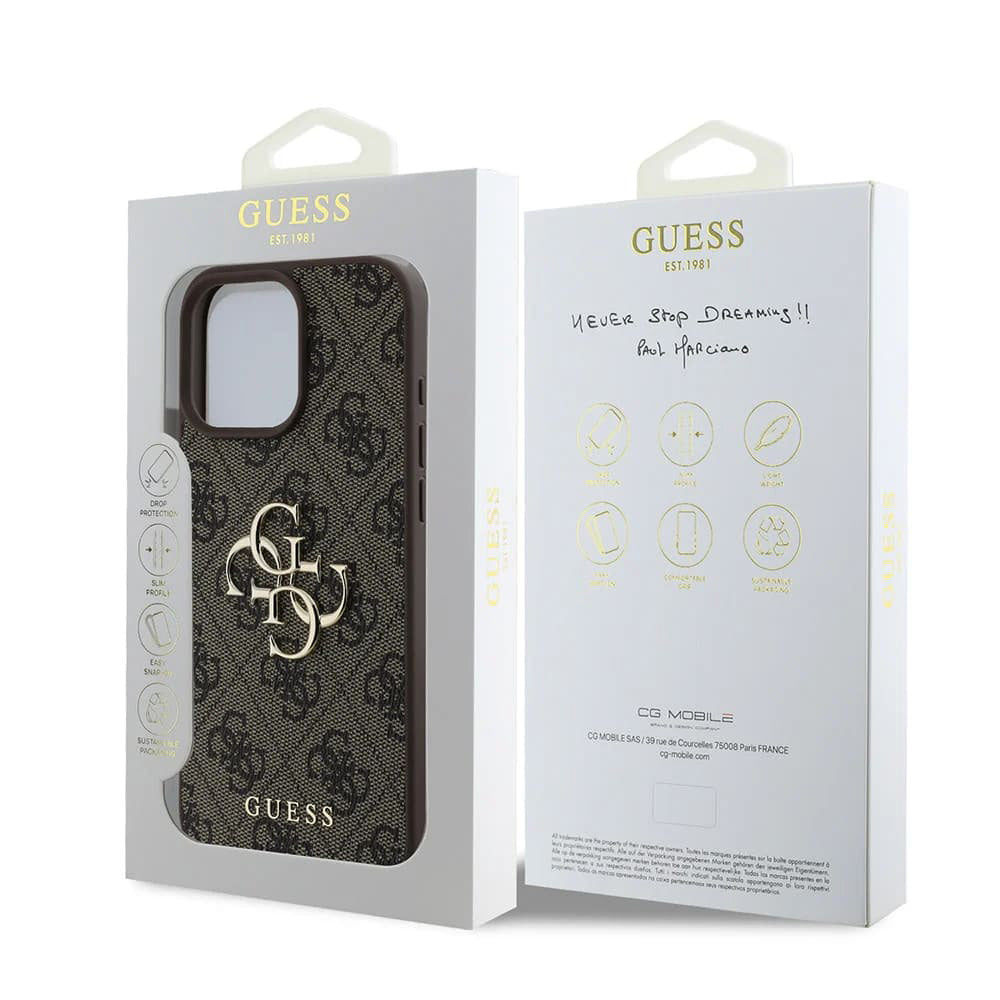 Funda para Apple iPhone 16 Pro, Guess, 4G Big Logo, Marrón
