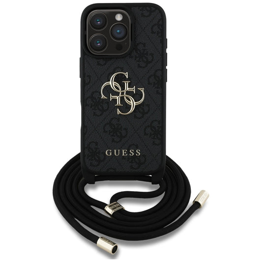 Funda para Apple iPhone 16 Pro, Guess, 4G CBDY Big Logo con Correa de Cordón, Negra