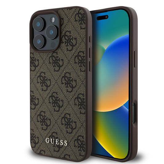 Funda para Apple iPhone 16 Pro, Guess, 4G Classic, Marrón.