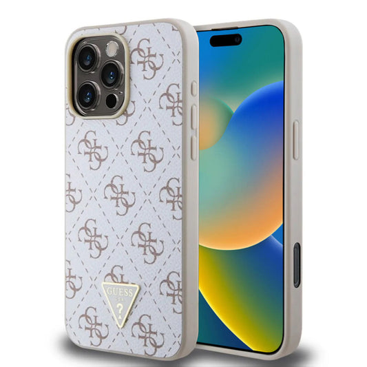 Funda para Apple iPhone 16 Pro, Guess, Logo Triángulo 4G, Blanca.