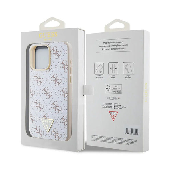 Case for Apple iPhone 16 Pro, Guess, 4G Triangle Logo, White