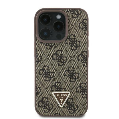 Funda para Apple iPhone 16 Pro, Guess, 4G Triangle Strass, Marrón