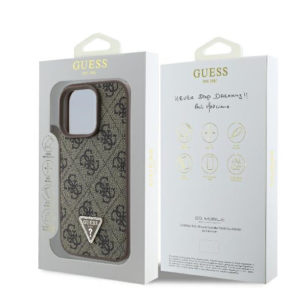 Funda para Apple iPhone 16 Pro, Guess, 4G Triangle Strass, Marrón