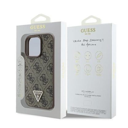 Funda para Apple iPhone 16 Pro, Guess, 4G Triangle Strass, Marrón