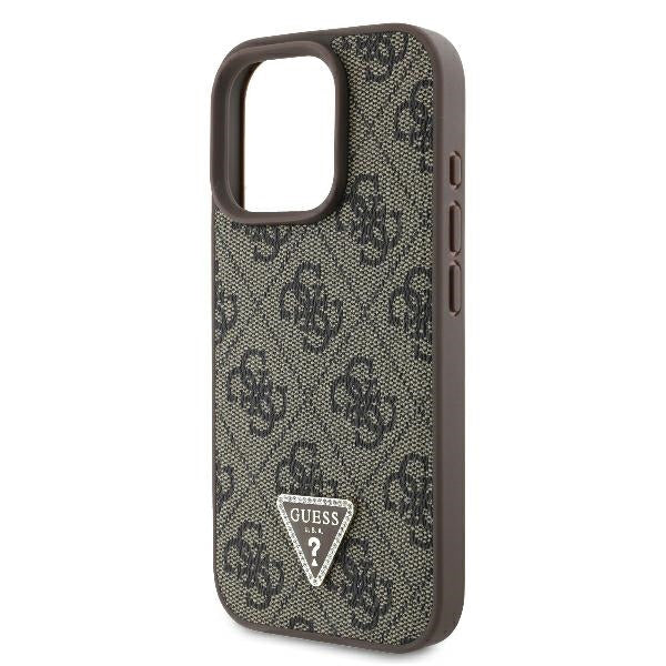 Funda para Apple iPhone 16 Pro, Guess, 4G Triangle Strass, Marrón