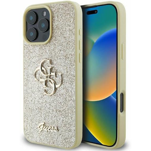 Funda para Apple iPhone 16 Pro, Guess, Fixed Glitter Big 4G, Dorada