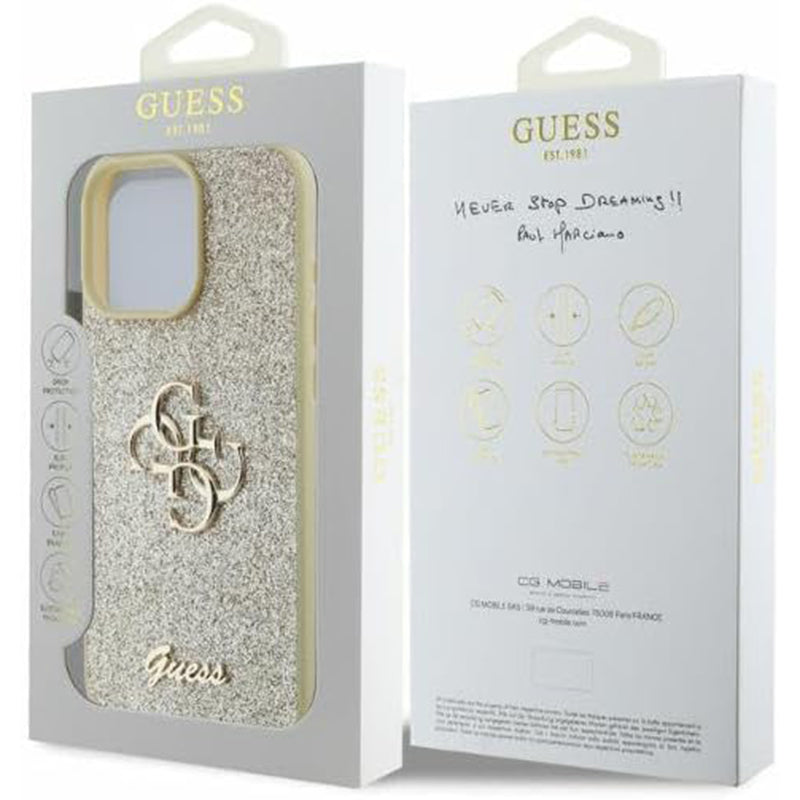 Case for Apple iPhone 16 Pro, Guess, Fixed Glitter Big 4G, Gold