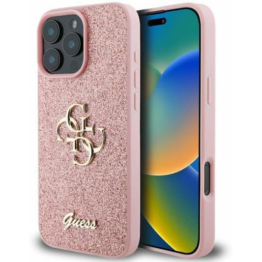 Funda para Apple iPhone 16 Pro, Guess, Fixed Glitter Big 4G, Rosa.