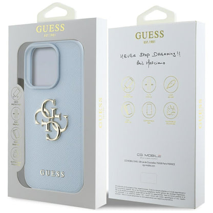 Funda para Apple iPhone 16 Pro, Guess, Grained Big 4G Logo Small Classic Logo, Azul