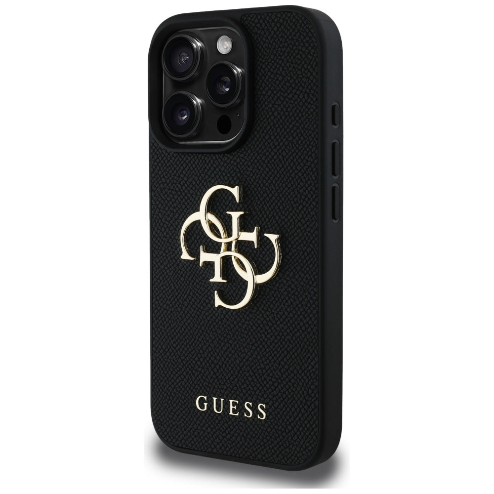 Funda para Apple iPhone 16 Pro, Guess, Grained Big 4G Logo Small Classic Logo, Negra