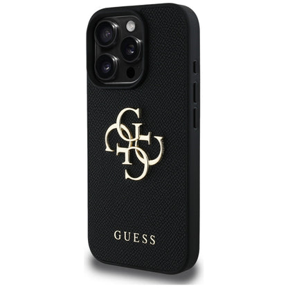 Funda para Apple iPhone 16 Pro, Guess, Grained Big 4G Logo Small Classic Logo, Negra