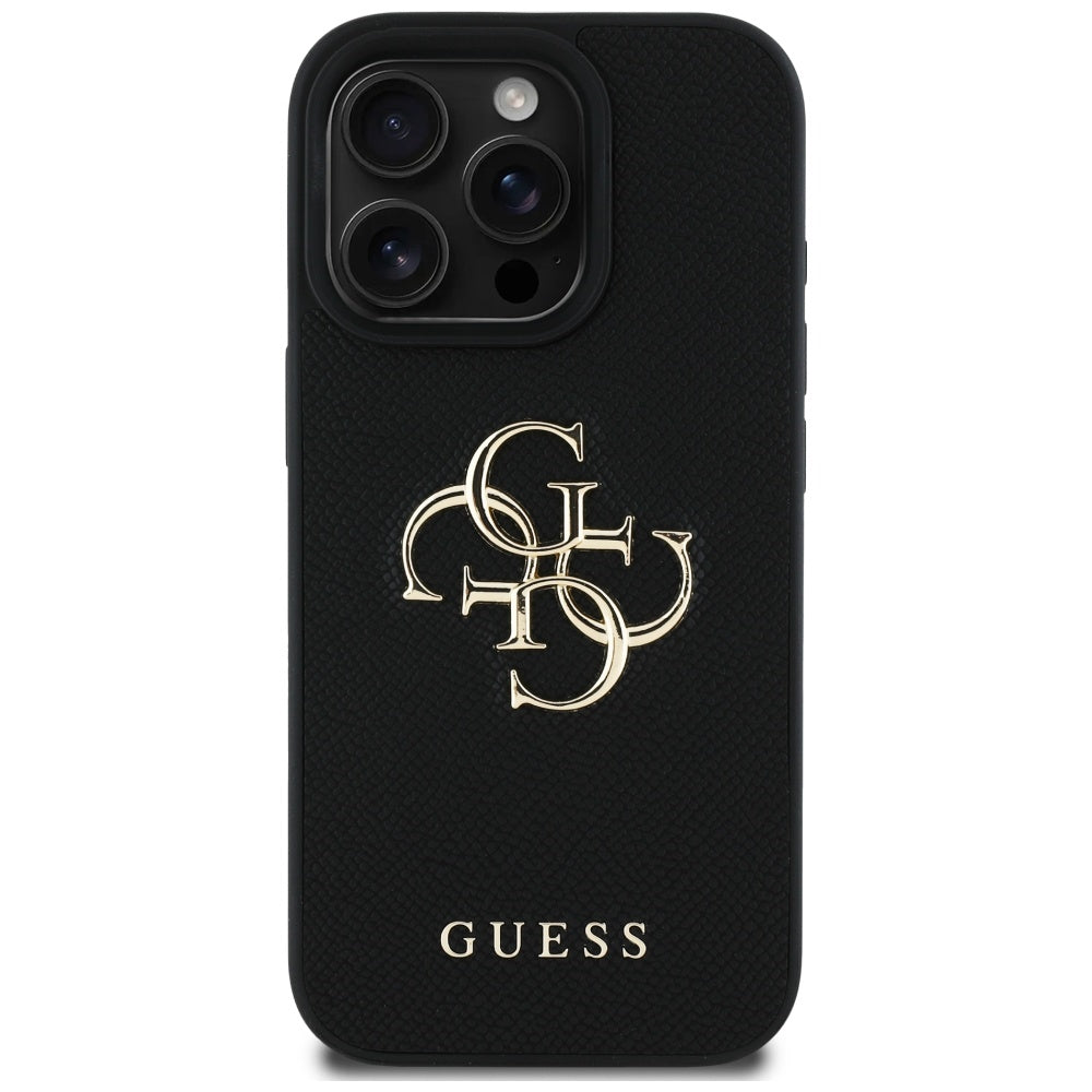 Funda para Apple iPhone 16 Pro, Guess, Grained Big 4G Logo Small Classic Logo, Negra