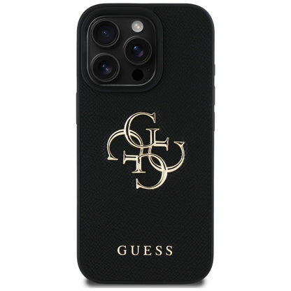 Funda para Apple iPhone 16 Pro, Guess, Grained Big 4G Logo Small Classic Logo, Negra