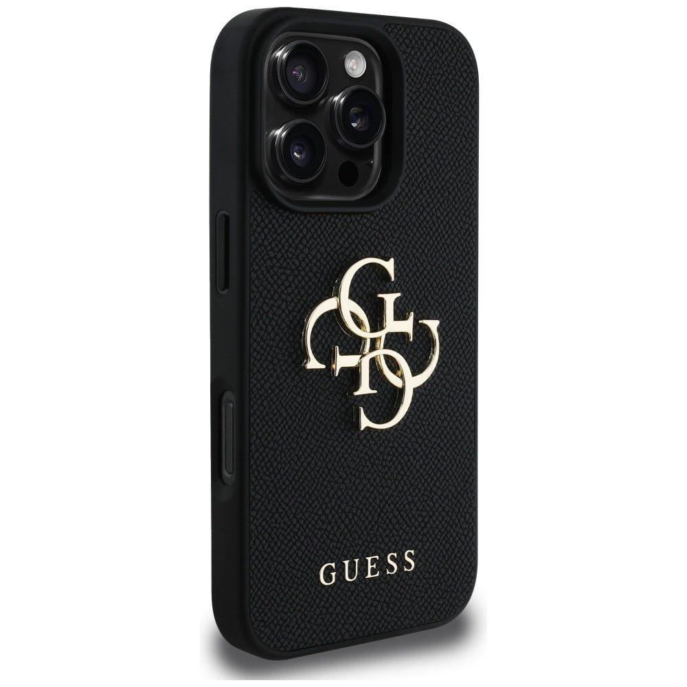 Funda para Apple iPhone 16 Pro, Guess, Grained Big 4G Logo Small Classic Logo, Negra