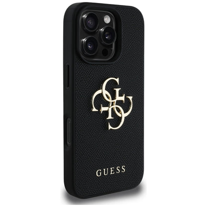 Funda para Apple iPhone 16 Pro, Guess, Grained Big 4G Logo Small Classic Logo, Negra