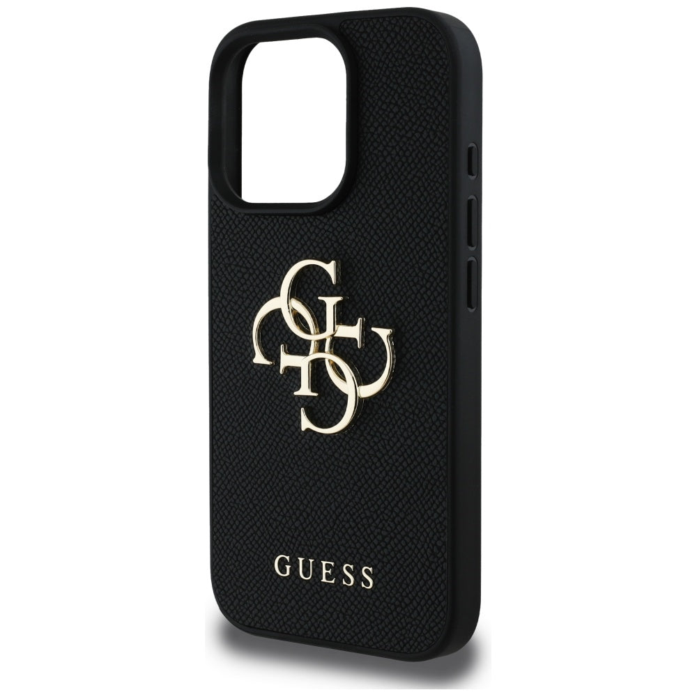 Funda para Apple iPhone 16 Pro, Guess, Grained Big 4G Logo Small Classic Logo, Negra