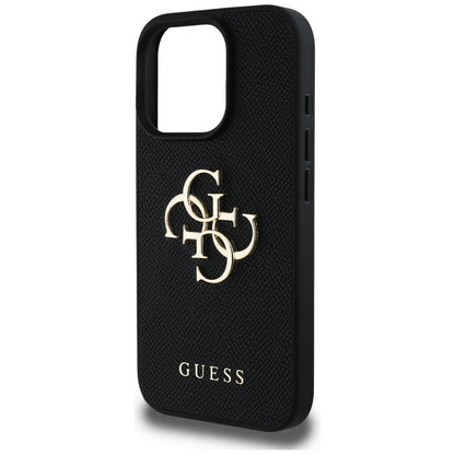 Funda para Apple iPhone 16 Pro, Guess, Grained Big 4G Logo Small Classic Logo, Negra